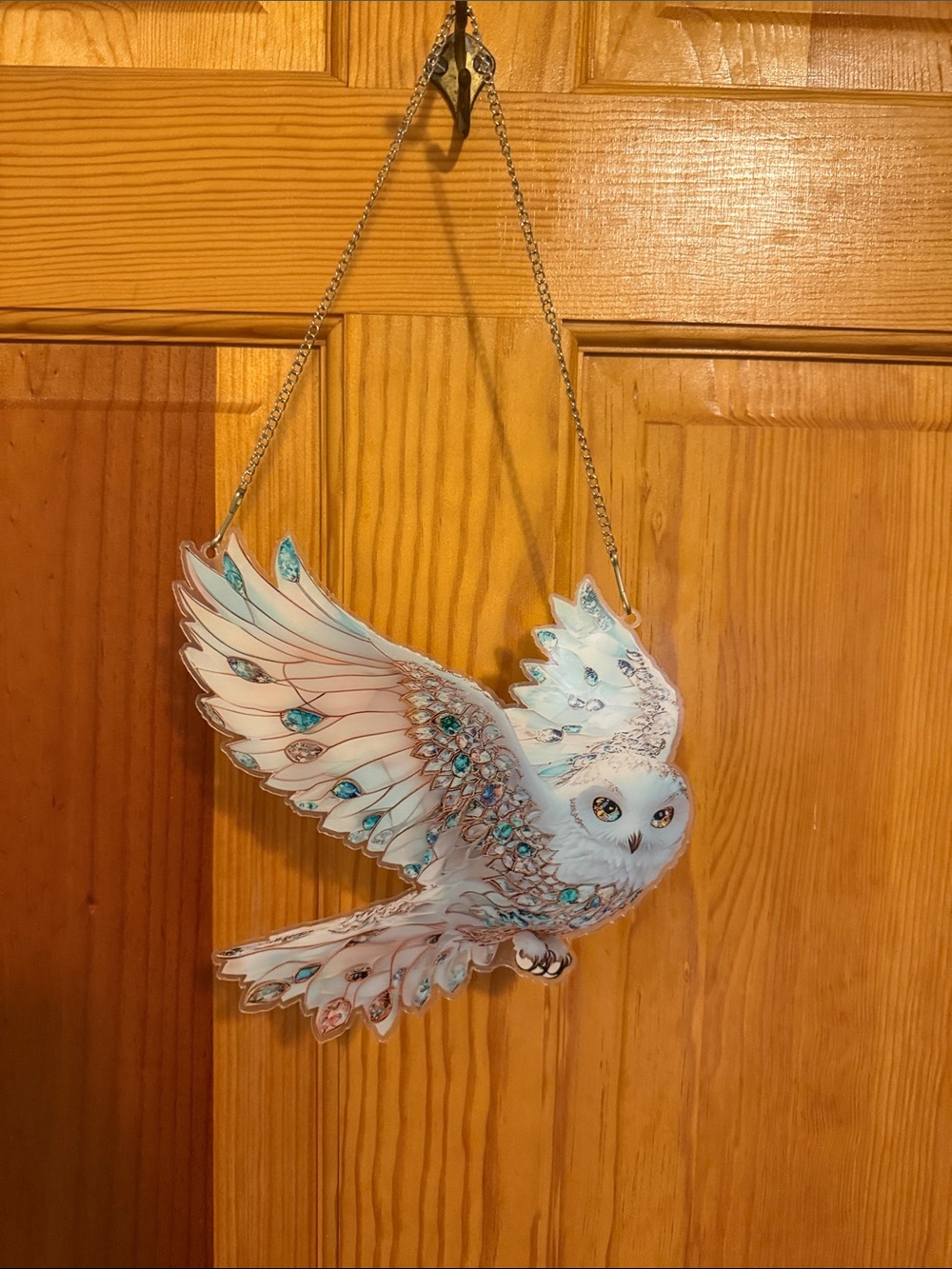 Decorative Hanging Owl Window Ornament - stainglass feel